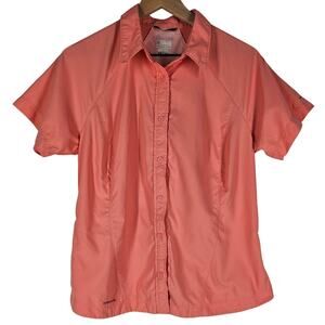 COLUMBIA WOMEN'S SALMON OMNI-DRY TITANIUM SPORT BUTTON DOWN SHIRT - SIZE LARGE